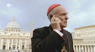 Ein Kardinal am Handy.